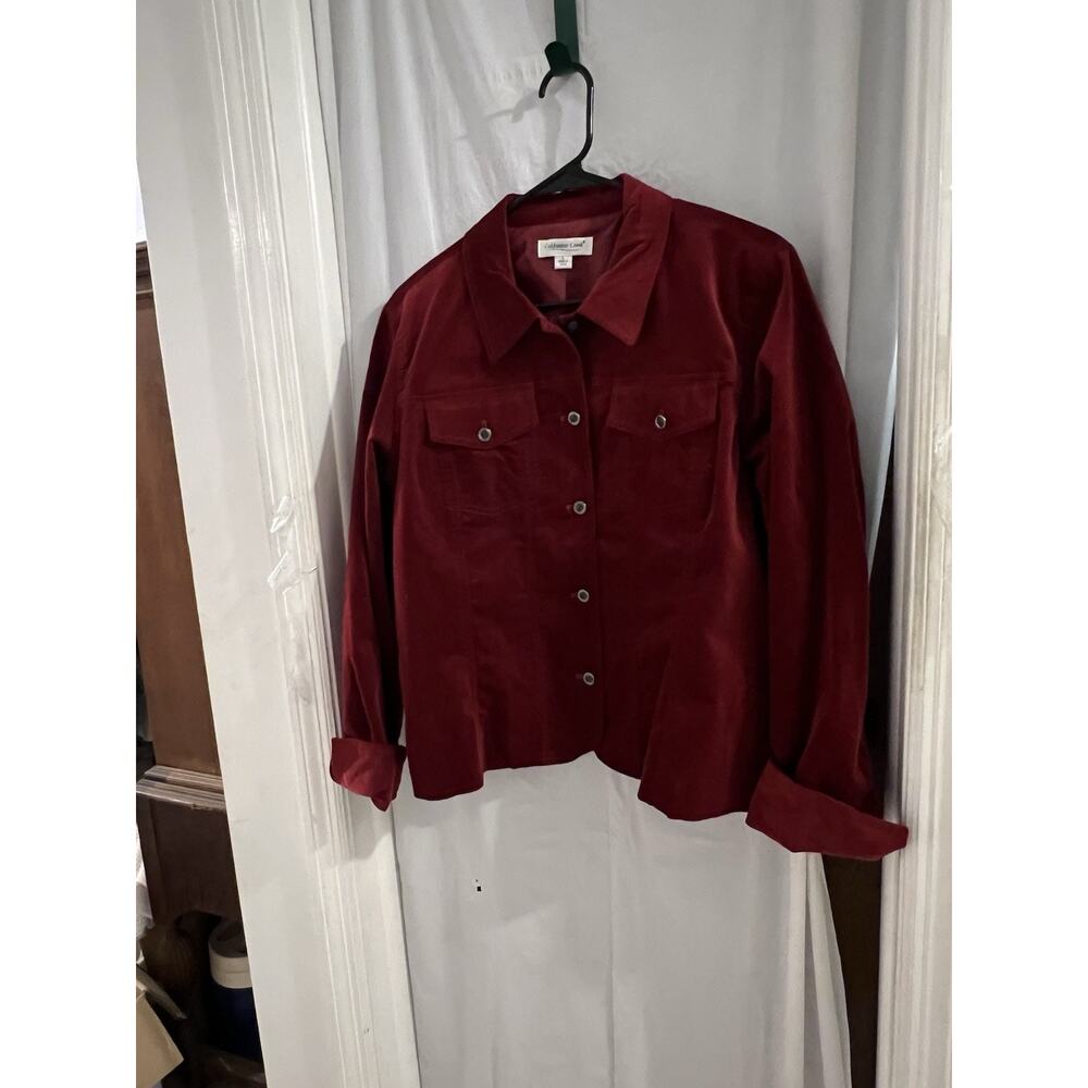 Coldwater Creek Maroon Button Front Western Velvet Jacket Sz L